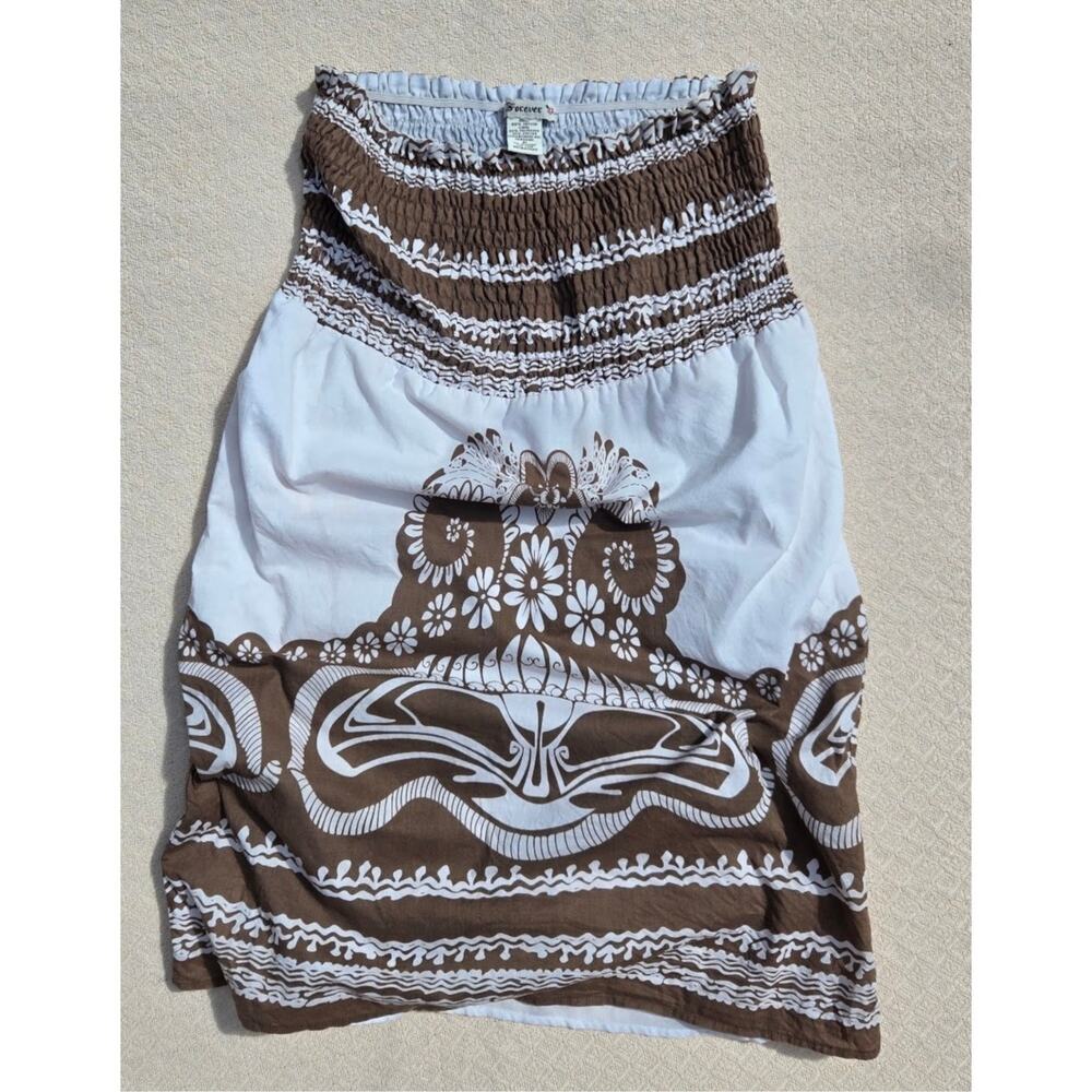 brown boho 70s strapless mini dress ♡